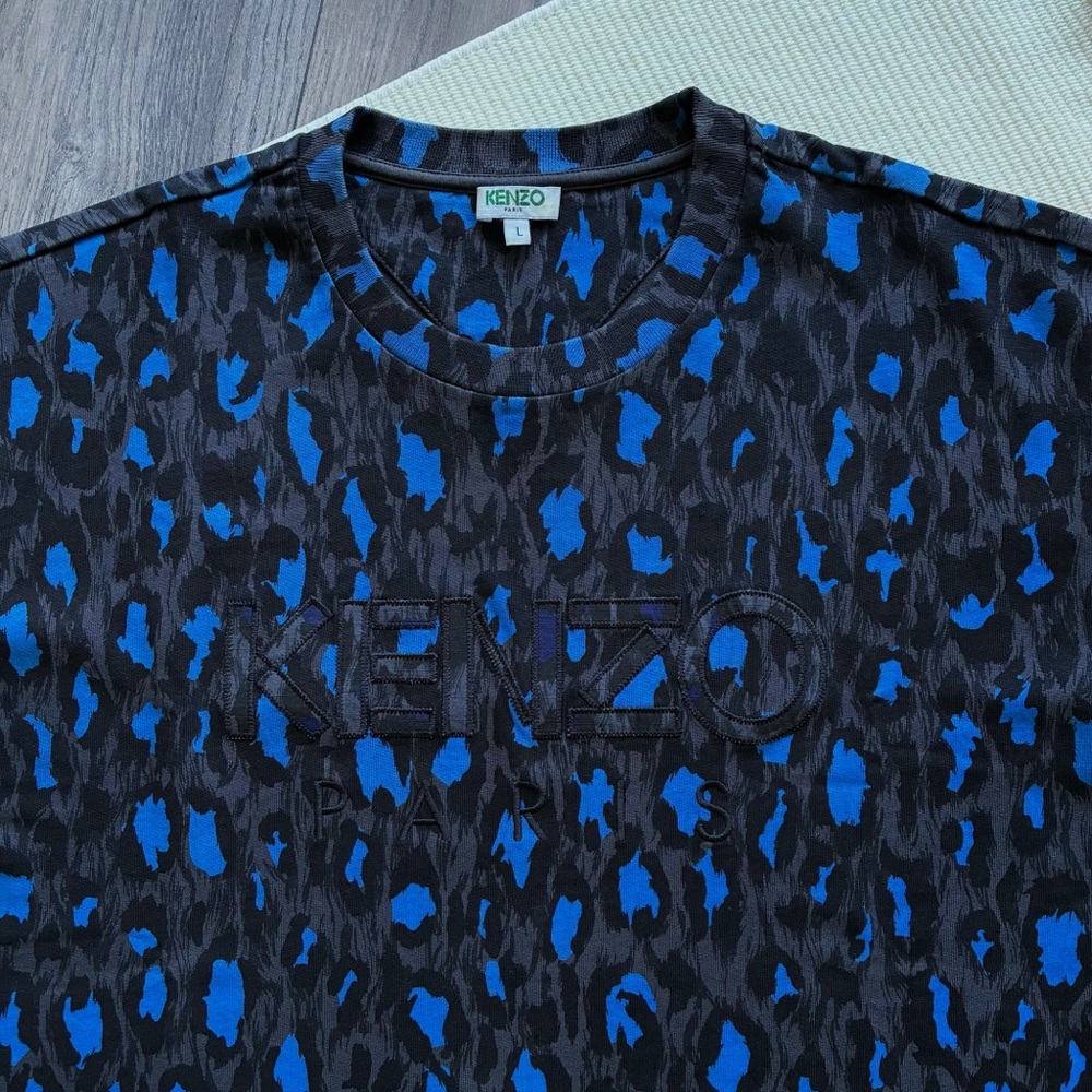 KENZO Paris Leopard Print Blue / Grey / Black T-Shirt - Picture 5 of 11